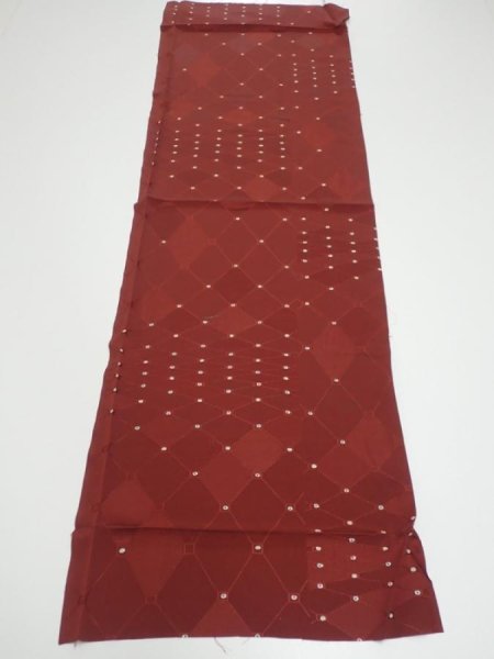 Photo5: 2P02z70  Japanese Kimono Silk  FABRIC  Brown 44.9x14.4 (5)