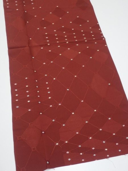 Photo2: 2P03z70  Japanese Kimono Silk  FABRIC  Brown 44.1x14.2 (2)