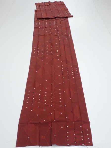 Photo5: 2P07z110  Japanese Kimono Silk  FABRIC  Brown 78.7x14.2 (5)