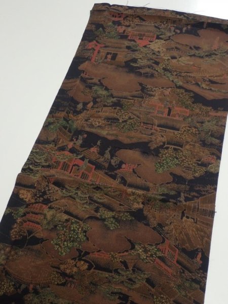 Photo3: 2R02z60  Japanese Kimono Crepe Silk  FABRIC Edo era Black 39.8x14.2 (3)