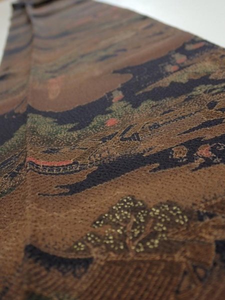 Photo4: 2R09z60  Japanese Kimono Crepe Silk  FABRIC Edo era Black 83.5x6.3 (4)