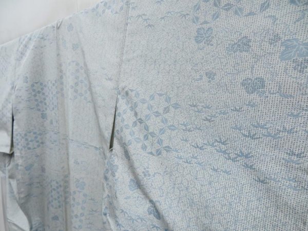 Photo2: 4001T01z850 Vintage Japanese Kimono Silk TSUMUGI Leaves Off-white (2)