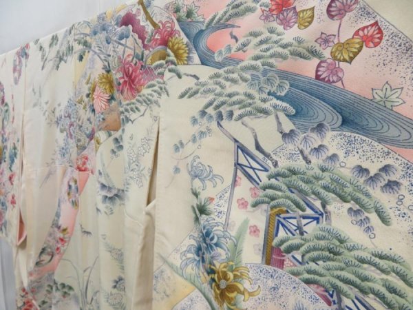 Photo2: 4001T06z900 Vintage Japanese Kimono Silk TSUKESAGE Flowers Off-white (2)