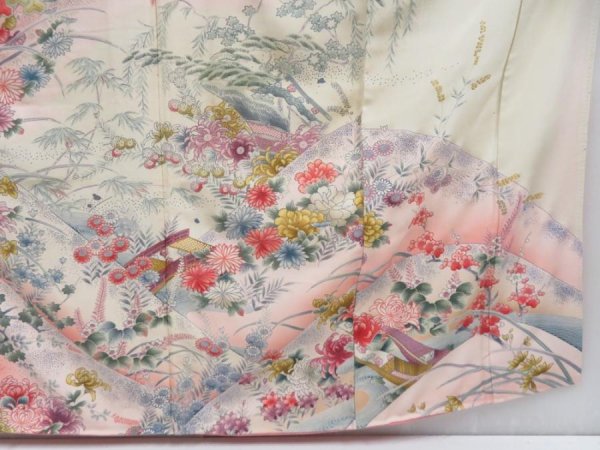 Photo7: 4001T06z900 Vintage Japanese Kimono Silk TSUKESAGE Flowers Off-white (7)