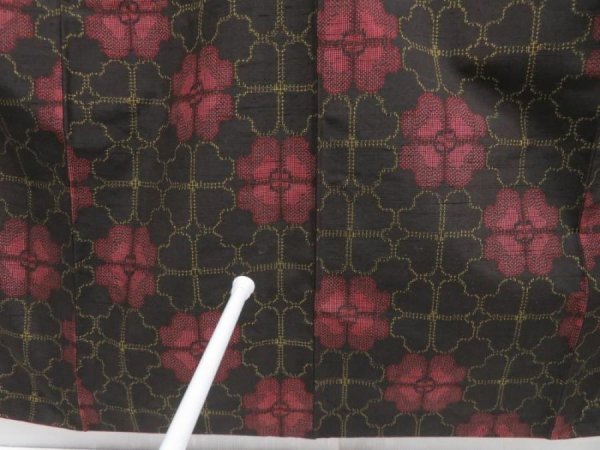 Photo7: 4001T09z780 Vintage Japanese Kimono Silk TSUMUGI Flower Dark brown (7)