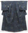 Photo1: 4003T01z850 Vintage Japanese Kimono Silk TSUMUGI  Steel blue (1)