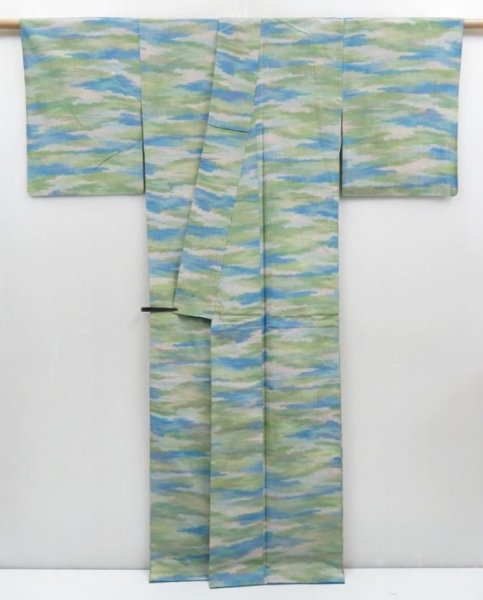 Photo4: 4003T02z750 Vintage Japanese Kimono Silk TSUMUGI Cloud Light green (4)
