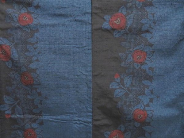 Photo4: 4008T02z790 Vintage Japanese Kimono Silk TSUMUGI Camellia Dark blue (4)