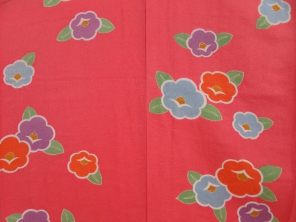 Photo5: 4008T09z1120  Japanese Kimono Silk KOMON Camellia Coral pink (5)