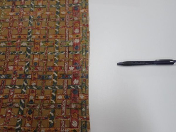 Photo6: 2W01z60  Japanese Kimono Crepe Silk  FABRIC   Olive-Brown 42.5x14.2 (6)