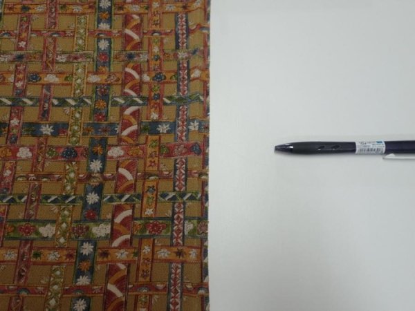 Photo5: 2W02z60  Japanese Kimono Crepe Silk  FABRIC   Olive-Brown 42.5x14.0 (5)