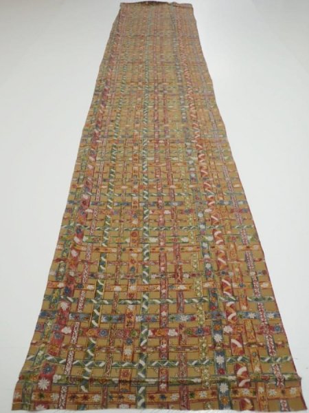 Photo6: 2W03z90  Japanese Kimono Crepe Silk  FABRIC   Olive-Brown 64.6x14.0 (6)