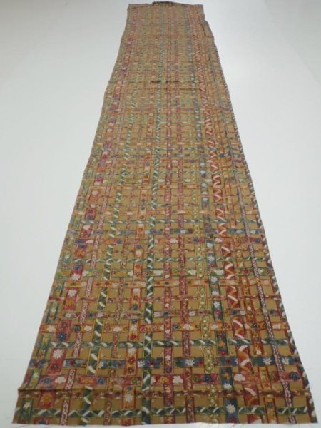 Photo6: 2W04z100  Japanese Kimono Crepe Silk  FABRIC   Olive-Brown 64.6x14.0 (6)