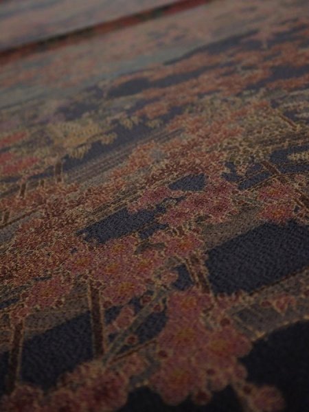 Photo4: 2W02z60  Japanese Kimono Silk  FABRIC Japanese palace garden   40.9x14.2 (4)