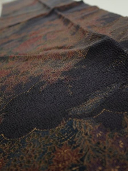 Photo5: 2W10z30  Japanese Kimono Silk  FABRIC Japanese palace garden   37.8x6.9 (5)