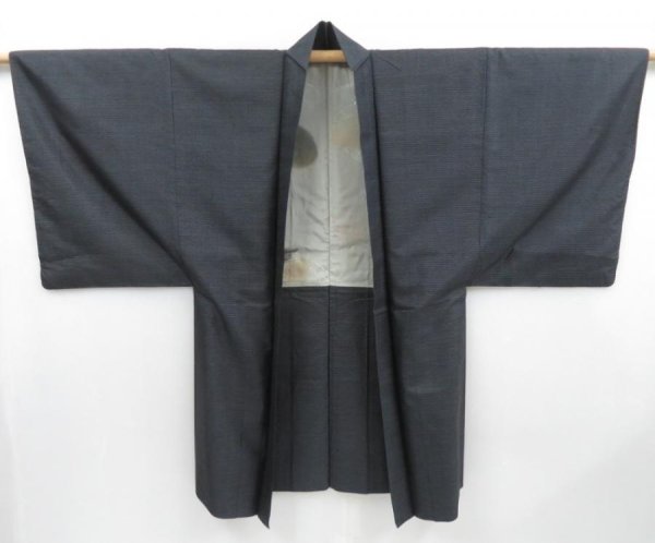 Photo6: 4011T13z450 Vintage Japanese Kimono Silk Men's OSHIMA HAORI  Dark gray (6)