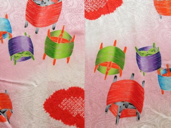Photo3: 4015T02z580 Vintage Japanese Kimono Silk Girl's  Spool Pink (3)