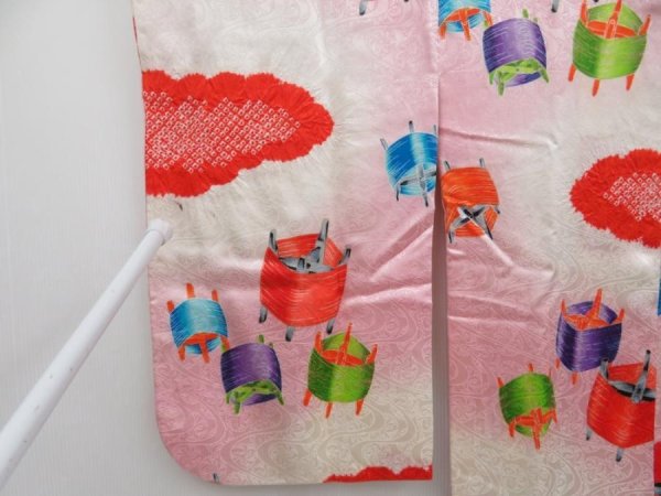 Photo5: 4015T02z580 Vintage Japanese Kimono Silk Girl's  Spool Pink (5)