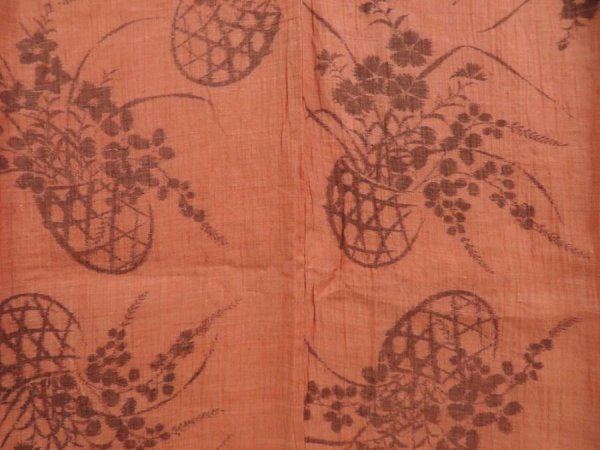Photo5: 4015T11z420 Vintage Japanese Kimono Silk KINU-OJIYA Flowers Orange-Brown (5)