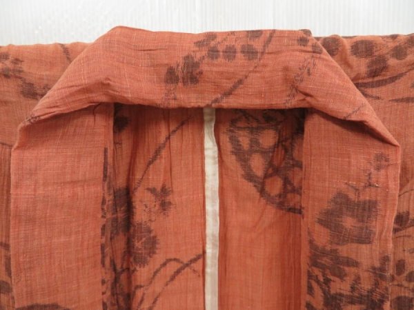 Photo8: 4015T11z420 Vintage Japanese Kimono Silk KINU-OJIYA Flowers Orange-Brown (8)
