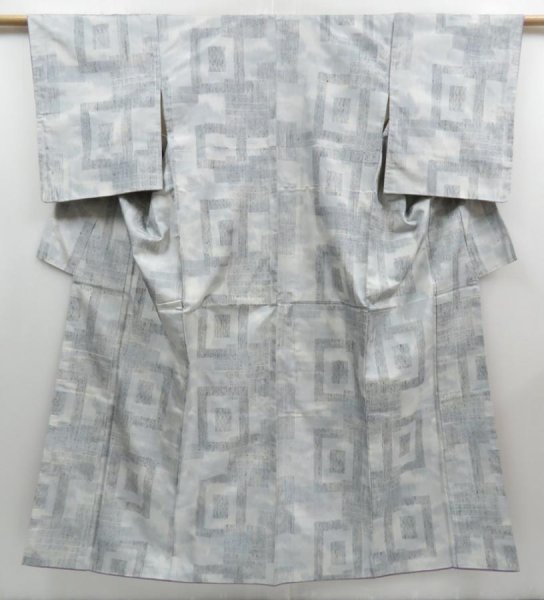 Photo1: 4016T03z760 Vintage Japanese Kimono Silk TSUMUGI  Light gray (1)