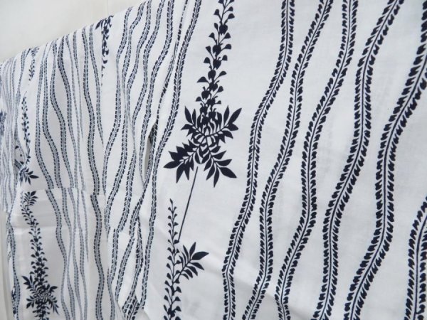 Photo2: 4019T01z480 Vintage Japanese Kimono Cotton YUKATA Wisteria Off-white (2)