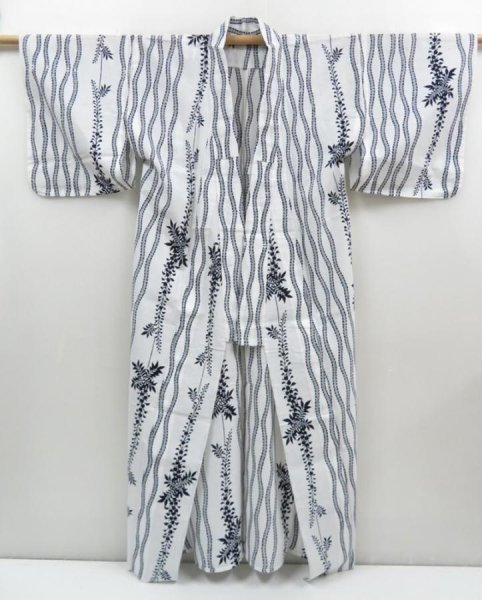 Photo8: 4019T01z480 Vintage Japanese Kimono Cotton YUKATA Wisteria Off-white (8)