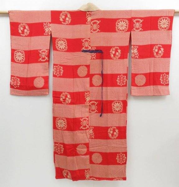 Photo1: 4023T05z530 Antique Japanese Kimono Silk JUBAN  Dark red (1)