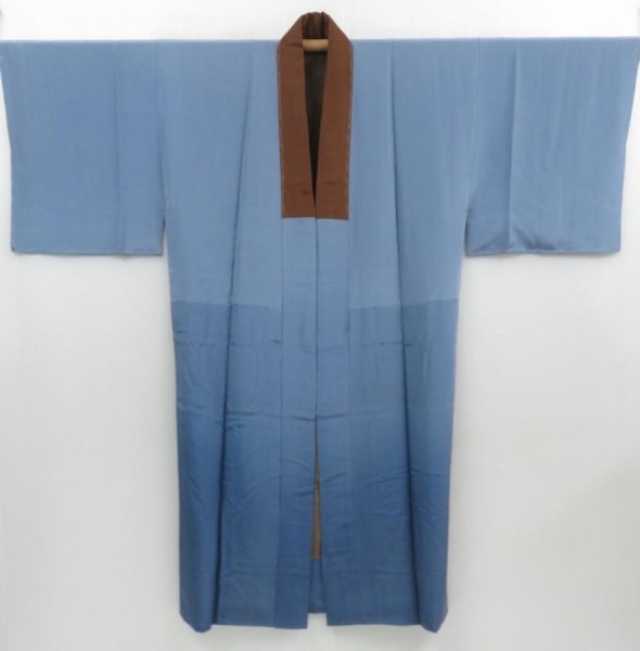 Photo8: 4023T13z520  Japanese Kimono Silk Men's JUBAN Mt.Fuji Dull light blue (8)