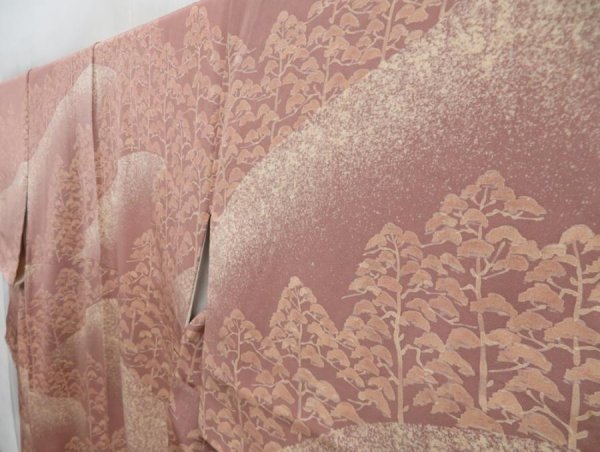 Photo2: 4026T04z1030  Japanese Kimono Silk TSUKESAGE Grove Light brown (2)