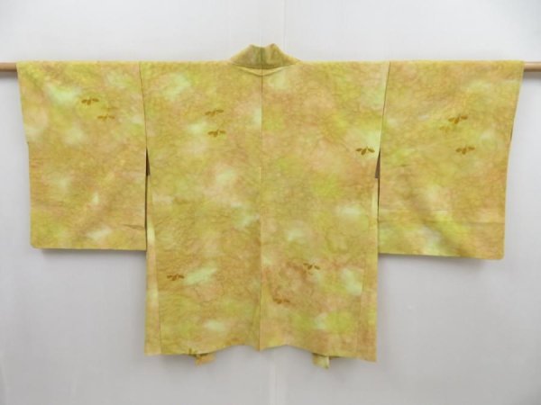 Photo2: 4026T05z530 Vintage Japanese Kimono Silk HAORI Flower Sulphur yellow (2)