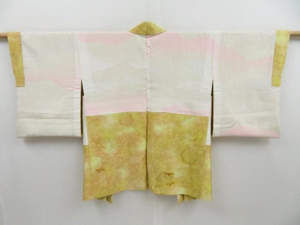 Photo6: 4026T05z530 Vintage Japanese Kimono Silk HAORI Flower Sulphur yellow (6)