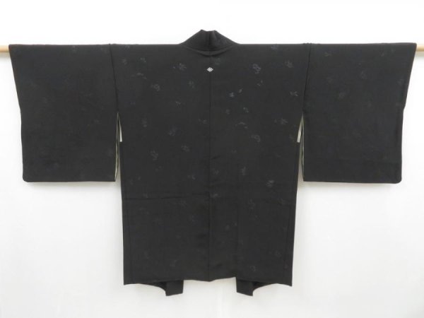 Photo2: 4026T07z650 Vintage Japanese Kimono Silk HAORI Flowers Black (2)