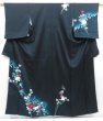 Photo1: 4107T10z950  Japanese Kimono Silk TSUKESAGE Flowers Dark navy (1)