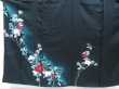 Photo5: 4107T10z950  Japanese Kimono Silk TSUKESAGE Flowers Dark navy (5)