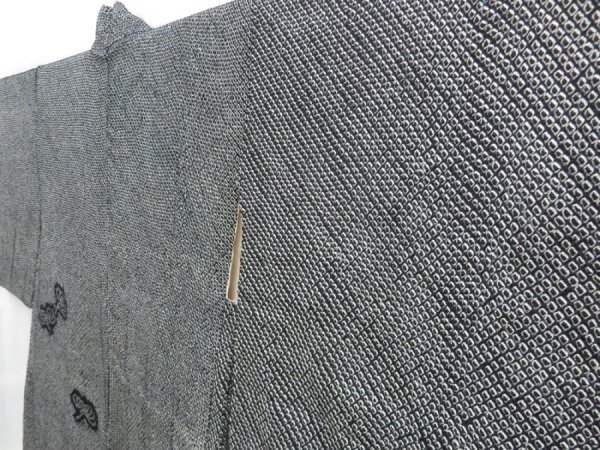 Photo2: 4113T12z560 Vintage Japanese Kimono Silk SHIBORI HAORI Flower Black (2)