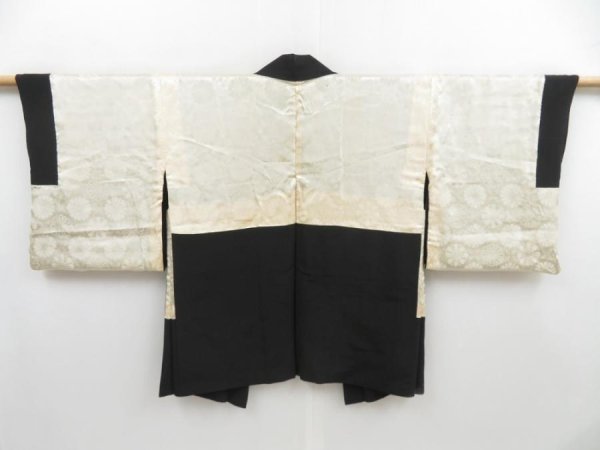 Photo6: 4114T05z550 Vintage Japanese Kimono Silk HAORI Chrysanthemum Black (6)