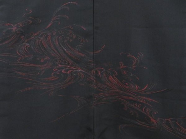 Photo3: 4117T02z550 Vintage Japanese Kimono Silk HAORI Wave Black (3)