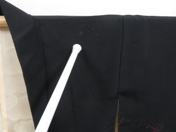 Photo8: 4117T02z550 Vintage Japanese Kimono Silk HAORI Wave Black (8)