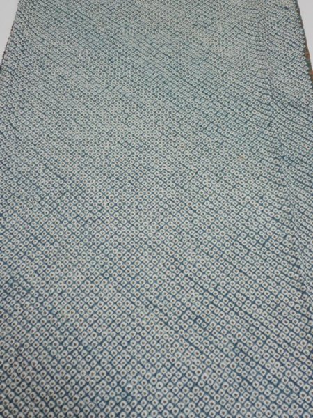 Photo1: 2Q04z80  Japanese Kimono Silk SHIBORI FABRIC  Dull blue 65.4x14.6 (1)