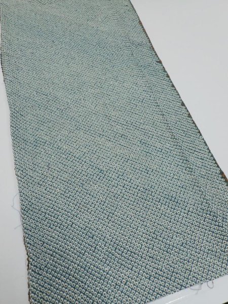 Photo2: 2Q04z80  Japanese Kimono Silk SHIBORI FABRIC  Dull blue 65.4x14.6 (2)