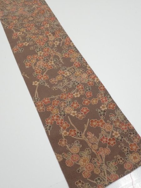 Photo2: 2Q07z50  Japanese Kimono Crepe Silk  FABRIC Plum tree Brown 59.8x6.9 (2)