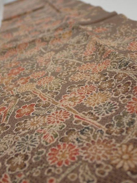 Photo4: 2Q10z30  Japanese Kimono Crepe Silk  FABRIC Plum tree Brown 37.0x6.9 (4)