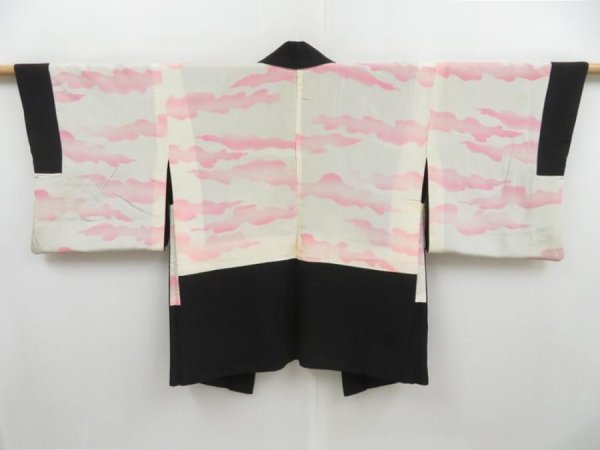 Photo6: 4124T06z500 Vintage Japanese Kimono Silk HAORI Katawaguruma  Black (6)