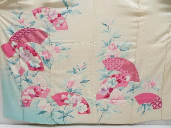 Photo5: 4128T01z860 Vintage Japanese Kimono Silk FURISODE Jigami Off-white (5)