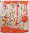 Photo1: 4128T12z1080 Vintage Japanese Kimono Silk FURISODE Plum tree Orangered (1)