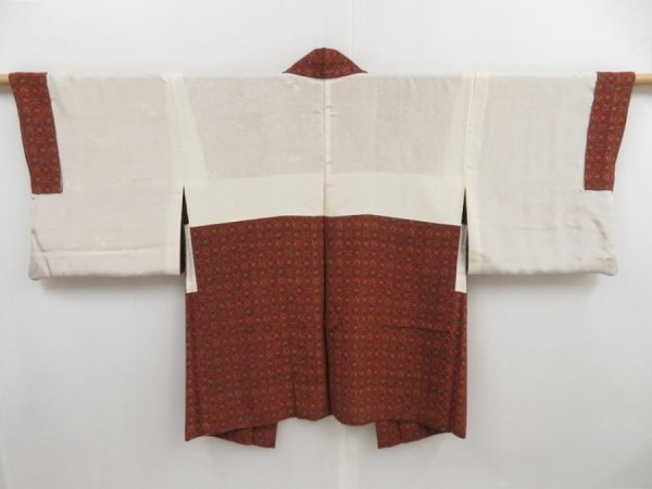 Photo6: 4207T02z470 Vintage Japanese Kimono Silk HAORI Flower Red-Brown (6)