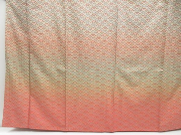 Photo5: 4207T08z1050  Japanese Kimono Silk TSUKESAGE Seigaiha Sand beige (5)
