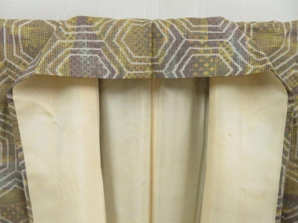 Photo7: 4211T04z760 Vintage Japanese Kimono Silk TSUMUGI Kikko Yellow ochre (7)