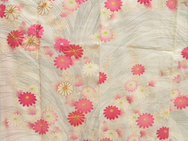 Photo8: 4214T09z740 Vintage Japanese Kimono Silk TSUKESAGE Chrysanthemum Off-white (8)